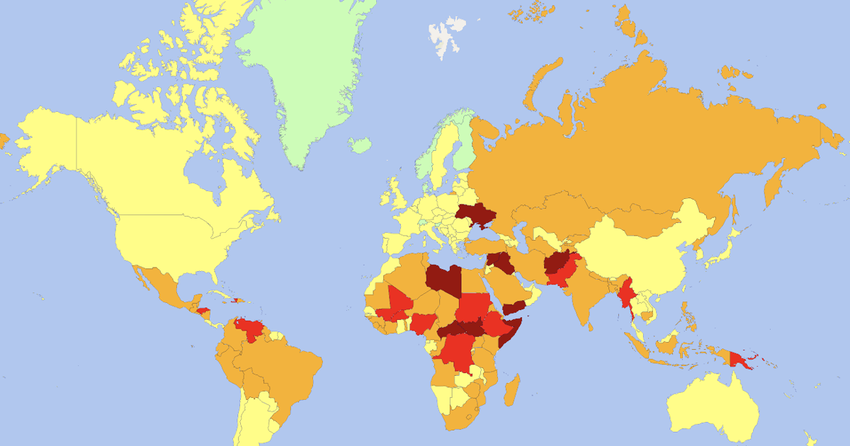 ¡Actualizado! El mapa de los países más inseguros para viajar